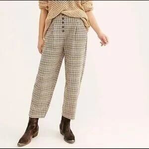 Free People Posey Plaid Women's Multicolor Barrell Tapered Trousers Pants Size L
